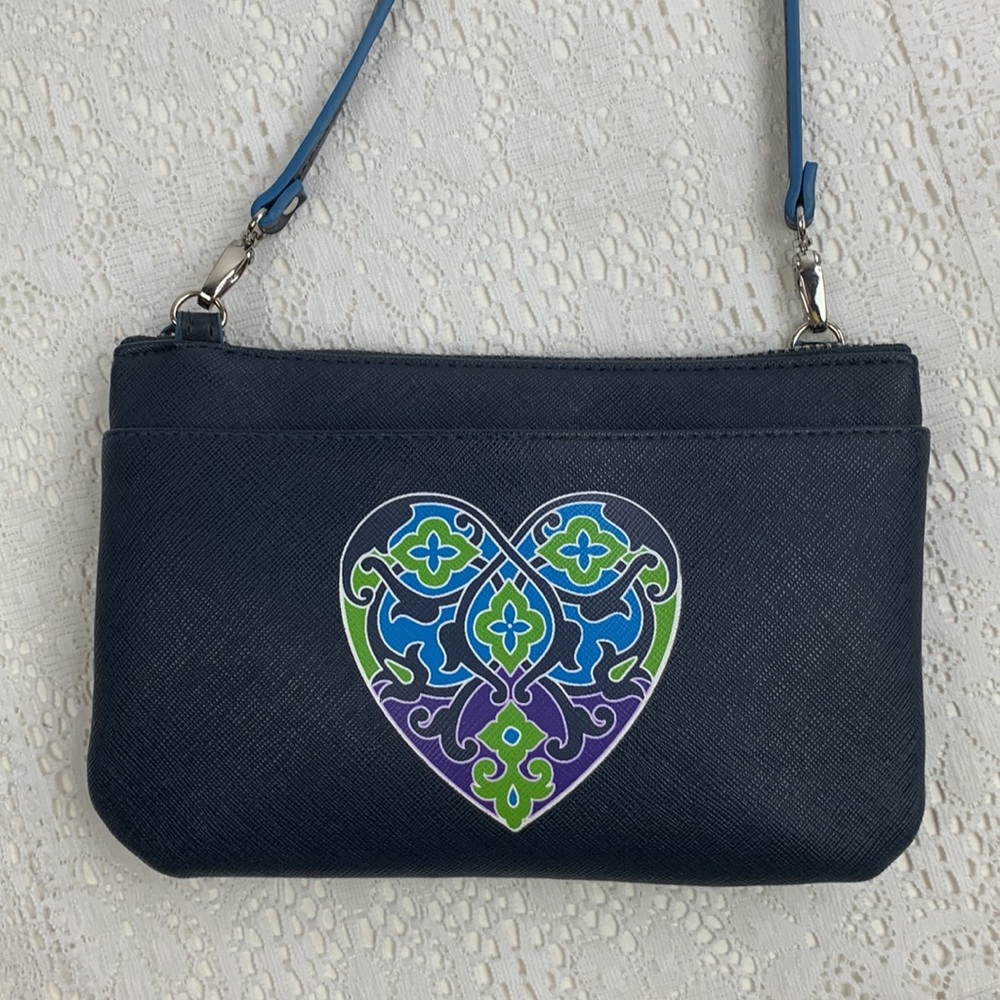 Brighton Crossbody Heart Bag Navy Blue and purple  Zip close Pockets Lined